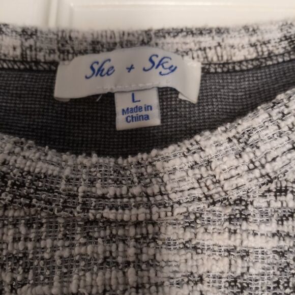 She+Sky L Raglan Shortsleeves Pockets Waist Cord Plaid White Black Women's Dress - Picture 2 of 6